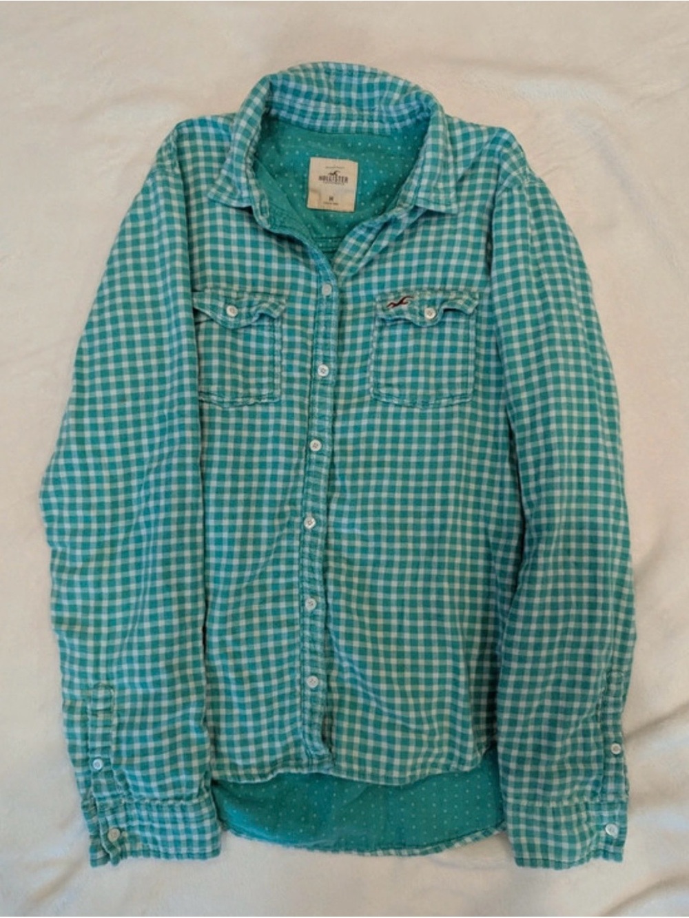 Hollister Teal Plaid Button-Front Shirt Jacket button up-unisex